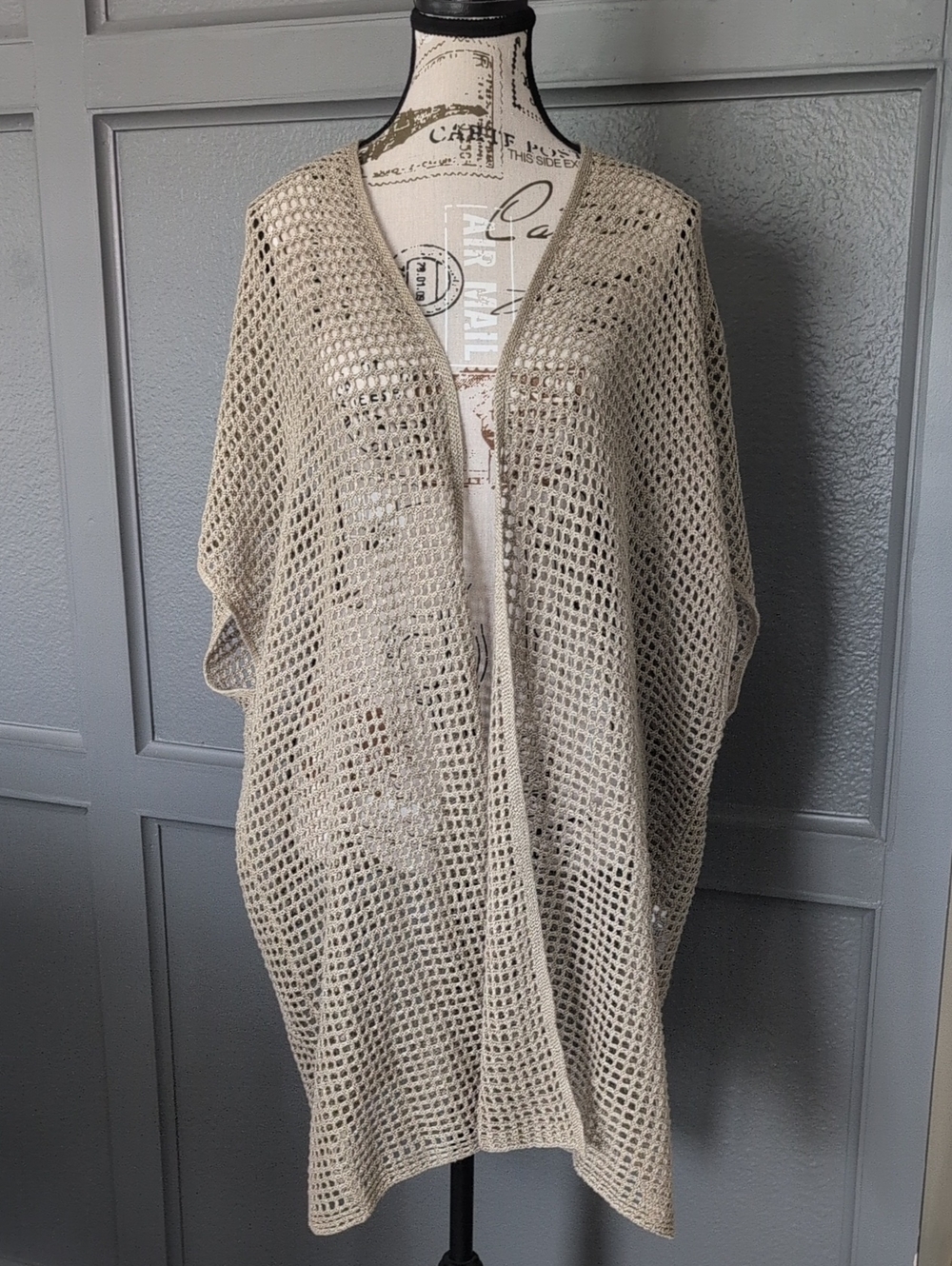 Eileen Fisher Open-Weave Cream Poncho Shrug